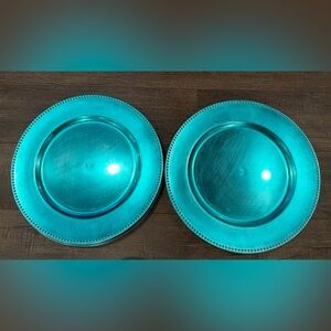 Set of 6 Teal Beaded Charger Plates 13” Decorative Table Chargers